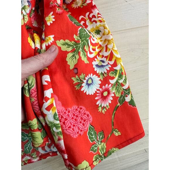 Vintage 70s Kimono Short Robe Orange floral Print Belted Pockets Loungewear Pool - Picture 7 of 8
